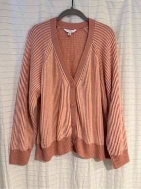 Time and Tru Two-Tone Rose Pink Knit Button Cardigan